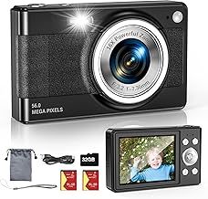 Upgrade Digital Camera, 56MP FHD 1080P 16X Kids Digital Zoom Camera, 32GB TF Card, Portable Mini Camera with 2 Batteries, Lanyard, Compact Small Camera for Kids Boys Girls（Black）