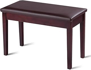 COSTWAY Leather Piano Bench, Keyboard Bench Chair with Large Storage, Padded Cushion & Wooden Legs, Classic Piano Stool for Kids Adults (Brown)