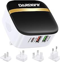 Universal Travel Adapter 32W USB C Fast Charger International Travel Plug Adapter 3 USB Travel Charger Wall Charger with UK/USA/EU/AUS Power Worldwide Plug Adaptor for iPhone, MacBook, iPad, Android