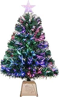24inch Green Fiber Optic Christmas Tree,Pre-Lit Artificial Mini Christmas Tree, Tabletop Small Xmas tree with Stars Holiday Home Decorations