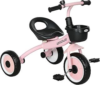 Trike for 2-5 Years Old, Kids Tricycle with Adjustable Seat, Basket, Bell, Pink
