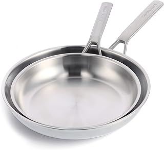 Merten & Storck Tri-Ply Stainless Steel Induction 26cm and 30cm Frying Pan Skillet Set, Multi Clad, Oven Safe, Silver