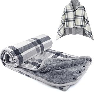 SIVENKE Women's Poncho Fleece Portable Blanket, Checked Lap Blanket, Comfortable Poncho, Plush Blankets, Throw Scarf, Wrap Cover, Cape with Buttons for Bed, Sofa, Office