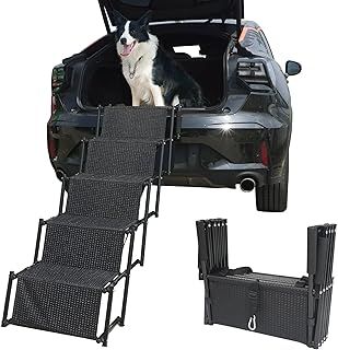 YEP HHO 5 Steps Upgraded dog ramps for large dogs car, Lightweight Non-Slip Folding Portable Dog Stairs with Waterproof Surface, Great for Cars Trucks SUVs (Black)