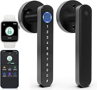Eseesmart Smart Lock - Fingerprint Door Lock with Handle, 5-in-1 Smart Door Lock with Keypad Fingerprint Bluetooth APP Key, Digital Electronic Door Lever Lock for Home Office Bedroom