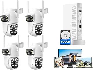 Wireless CCTV Camera Systems,CCTV Camera Systems with 2-Way Audio,Dual Lens Dual Screen,10CH NVR&500GB HDD,2K Color Night Vision,Motion Detection,24/7 Recording,2.4G/5G WiFi