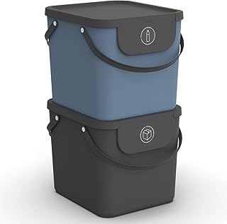 Rotho Albula Set of 2, Waste Separation System, 40 L for the Kitchen, Plastic (PP) BPA-Free, Anthracite/Blue, 2 x 40 L (40.0 x 35.8 x 34.0 cm)