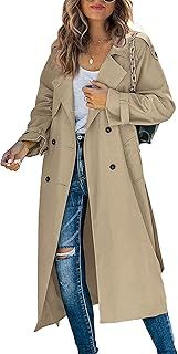 Women's Classic Long Trench Coat Double-Breasted Lapel Long Sleeve Windproof Overcoat with Belt