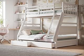 Flair Furnishings Triple Bunk Beds for Kids, Bunk Bed with Storage, Heavy Duty and Sturdy, Cosy, Stylish, Space-Saving Design (White)
