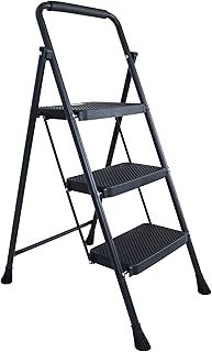 Elevon Folding Step Stool with Wide Anti-Slip Pedal, 330lbs Sturdy Steel Ladder, 3-Step