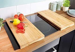Unibos Set of 2 Bamboo Chopping Board Induction Ceramic Hob Cover Worktop Space Saver