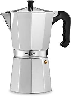 VonShef Stovetop Coffee Maker, 6 Cup Aluminium Italian Espresso Maker, 300ml Gas & Electric Stove Top Moka Pot with Replacement Gasket & Filter