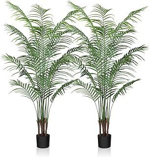 CROSOFMI Artificial Areca Palm Tree 150CM Fake Tropical Palm Plant,Perfect Faux Dypsis Lutescens Plants in Pot for Indoor Outdoor Home Office Garden Modern Decoration Housewarming Gift（2 Pack）
