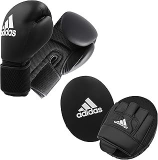 Adidas Boxing Gloves Pad Set, Focus Mitts, Hook, Jab Gym Pads, MMA, Kickboxing, Muay Thai, Martial Arts, Punching, Speed, Sparring Fitness Training Workout, Men, Women, Kids, 10oz 6oz