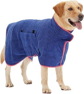 HezzLuv Super Absorbent Dog Bathrobe, Microfiber Dog Drying Coat, Pet Towel Robe for Small Medium & Large Dogs, Quick Dry Bath Towel, All-Season Dressing Gown (Blue XL)