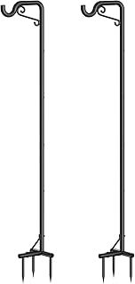 90in Adjustable Shepherds Hooks for Outdoor, 2 Pack Heavy Duty Bird Feeder Pole, Shepherds Crook Garden Hooks for Lantern Birdfeeder Christmas Lights Hanging Plants Solar Light, Black