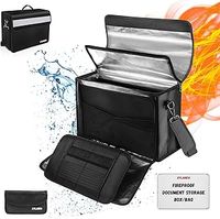 Fireproof Document Bag 15.7"x12.2"x2.4" Protection, Waterproof, Large Capacity No Dividers for A4 Docs and 11.8"x7.9"x0.4" Card Holder, Passports, Money - Black