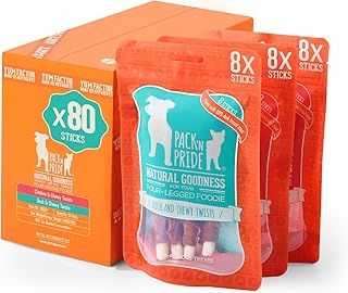 PACK'N PRIDE Dog Treats, 10 Pack*90g (900g) Dog Chews, Chewy Twists with Chicken&Duck, Low Fat Natural Dog Treats for Small&Medium Dogs