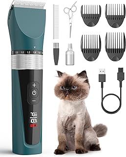 oneisall Cat & Dog Grooming Clippers - 5-Speed Cordless, Quiet, IPX6 Waterproof for Long & Matted Fur