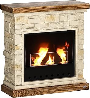 HOMCOM Gel and Ethanol Fireplace Stove, Modern Bioethanol Fire, Indoor Ethanol Burner with 1.2 Litres (13oz) Volume, Burns for Up to 3 Hours, 26 Inch, Brown Brickwork
