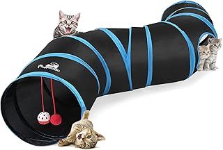Pawaboo Cat Toys - S-Shaped Cat Tunnel Tube, 25x97cm, Extensible & Collapsible Cat Play Tent with Interactive Maze, Balls & Bells for Kittens & Small Animals, Blue
