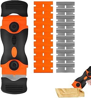 Razor Blade Scraper Ceramic Hob Scraper,Double Edged Scraper Blades,Plastic Razor Blade Scraper with 10 Metal +10 Plastic Blades,Glass Scraper for Stickers,Decals,Window Scraper with Blades