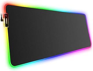Hcman RGB Gaming Mouse Mat Pad, Large Thick (800×300×4mm) XXXL Extended Led Mousepad with Non-Slip Rubber Base, Soft Computer Keyboard Mice Mat for Macbook, PC, Laptop, Desk - Black