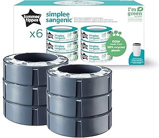 Tommee Tippee Simplee Sangenic Nappy Bin Refills, Sustainably Sourced Antibacterial GREENFILM, Pack of 6 (Only compatible with the Simplee Sangenic Bin)