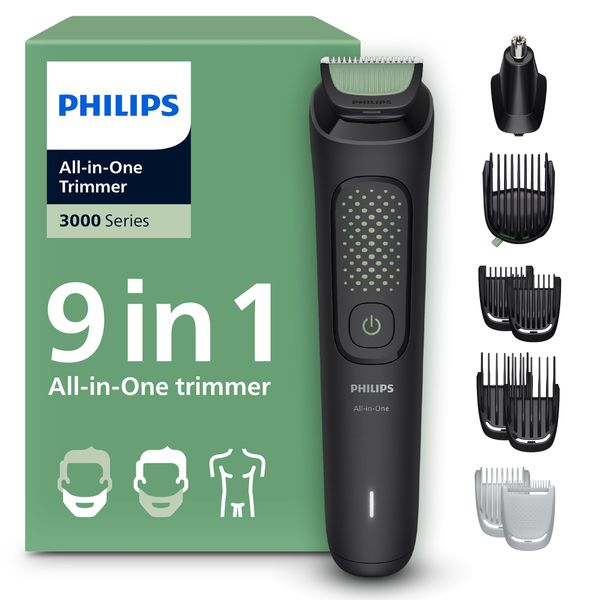 Philips Multigroom 3000 Series All-in-One 9-Piece Trimmer - Shaver and Clipper for Beard, Nose, Hair, and Body, Self-Sharpening Skin-Friendly Blades, 12 Length Settings, Model MG3946/15