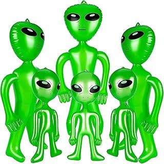 6 Pcs Halloween Alien Inflatable, 35 Inch Big Inflatables Alien and 21 Inch Small Alien Inflates Balloon for Alien Party, Halloween, Christmas, Birthday Decoration (Green)