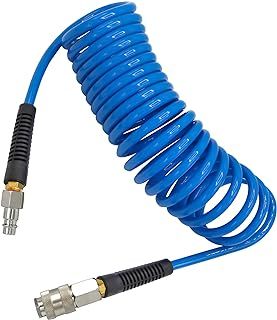 YOTOO Air Compressor Hose Polyurethane Recoil 5m Long 6mm ID x 9.5mm OD air hose with Bend Restrictor, 1/4" Europe Quick Coupler and Plug, Blue
