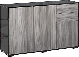 HOMCOM High Gloss Frame Sideboard, Side Cabinet, Push-Open Design with 2 Drawer for Living Room, Bedroom, Light Grey and Black