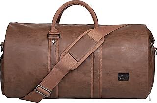 Carry On Garment Bag, Mens Garment Bag for Travel Business, Large Leather Duffel Bag with Shoe Compartment -Brown