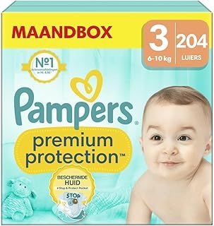 Pampers Baby Nappies Size 3 (6-10 kg) Premium Protection, Midi, Monthly Box, Best Comfort and Protection for Sensitive Skin, Pack of 204