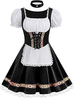 Womens Oktoberfest Costume, Women's German Dirndl Dress Costumes,Puff Sleeve Velvet German Bavarian Dress for Halloween Carnival