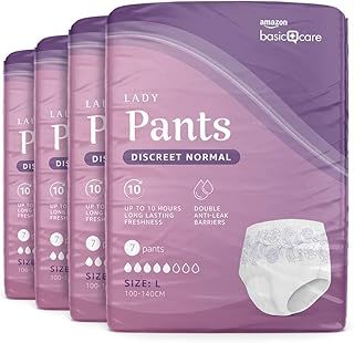 Amazon Basic Care Women's Pants, Panty, Unscented, Large - 28 Count (4 Pack of 7), White