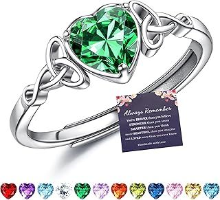 JeweBella 925 Sterling Silver Rings for Women Adjustable Heart Birthstone Celtic Knot Ring Engagement Ring Wedding Promise Ring Thumb Rings for Women Girls Anniversary Jewellery Gifts with Gift Box