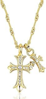 CHJFDC Cross Pendant Necklace Gold Plated Cross Necklace for Women Gold Women Chain Jewellery for Women and Girls