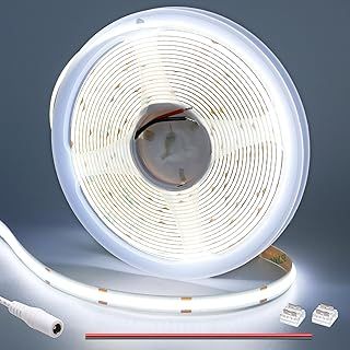 DC 12V COB LED Strip Light Cool White 6000K 16.4ft(5M) CRI 93+ Uniform Glow 312LEDs/M Flexible Not Waterproof IP20 LED Tape Lights for DIY Bedroom Kitchen Home Decor(No Power Supply)