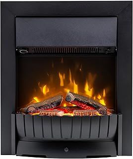 Dimplex Clement Optiflame Inset Electric Fire, Traditional Style, Matt Black, LED Flame Effect Fireplace with Artificial Logs, 9cm Inset Depth and 2kW Adjustable Fan Heater