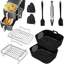 13 PCS Air Fryer Accessories for Ninja Double Stack XL 9.5L Air Fryer SL400UK, Silicone Air Fryer Liners, Air Fryer Baskets, Grilling Rack, Gloves, Oil Brush, Food Clip for Oven, Microwave