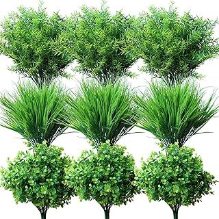 18 Bundles Artificial Plants Grass Indoor Outdoor UV Resistant Plastic Fake Bushes Plants Shrubs Greenery Flowers Arrangement