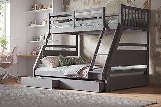 Flair Furnishings Triple Bunk Beds for Kids, Bunk Bed with Storage, Heavy Duty and Sturdy, Cosy, Stylish, Space-Saving Design (Grey)