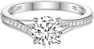 SISGEM Women's Engagement Ring, 1ct Moissanite Solitaire Engagement Ring, S925 Sterling Silver Personalised Ring with Platinum Plated, for Her Ladies Engagement Wedding