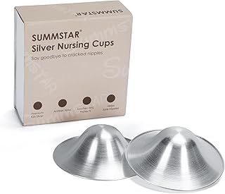 Original Silver Nursing Cups, 2 Pack Soothies Nipple Shields for Newborn, Breastfeeding Essentials, 100% Natural Safe Material Protect and Soothe, 1 Pair Shield - L (SNC201-L1)