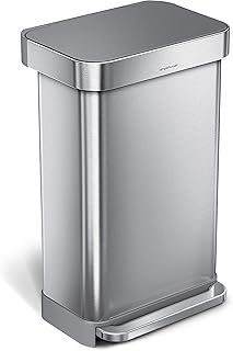 simplehuman CW2080 45L Rectangular Kitchen Pedal Bin with Liner Pocket, Silent Soft Close, Strong Pedal, Dent-Proof Lid, Brushed Stainless Steel with Grey Plastic Lid, W 40.5cm x H 65.5cm x D 33.8cm