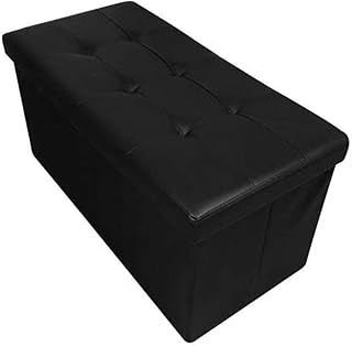 Home Harmony Kensington Folding Storage Ottoman, Storage Chest, Footrest, Bench, padded Seat, Faux Leather (Black, Large)