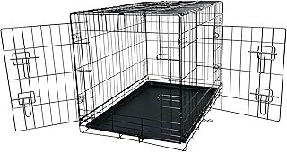 Dog Crate Dog Cage Medium Size - 78L x 48W x 54H - Foldable Puppy Dog Crates - 2 Front & Side Gate Doors with Sliding Locks, Removable Tray - Black