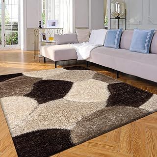 PHP Stylish Large Area Rugs For Living Room - Non Shedding Dense Pile Shaggy Rug For Bedroom Kitchen Carpet Runner Non Slip Floor Mat - Brown Beige Cream - Pona, 120 x 170 cm