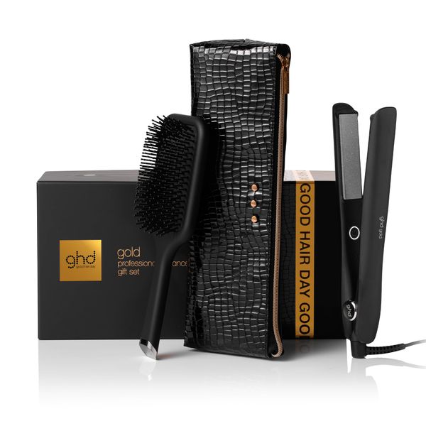 ghd Gold Hair Straighteners Gift Set – Amazon Exclusive with Paddle Hair Brush & Heat Resistant Bag, Professional Hair Styling for Smooth, Sleek, Shiny Results, All Hair Types (UK Plug)